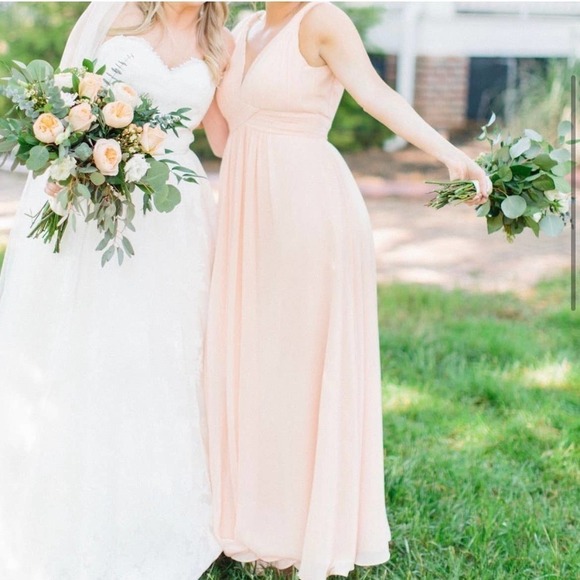 Azazie Maren Chiffon Gown in Peach Size 12 - Picture 2 of 9